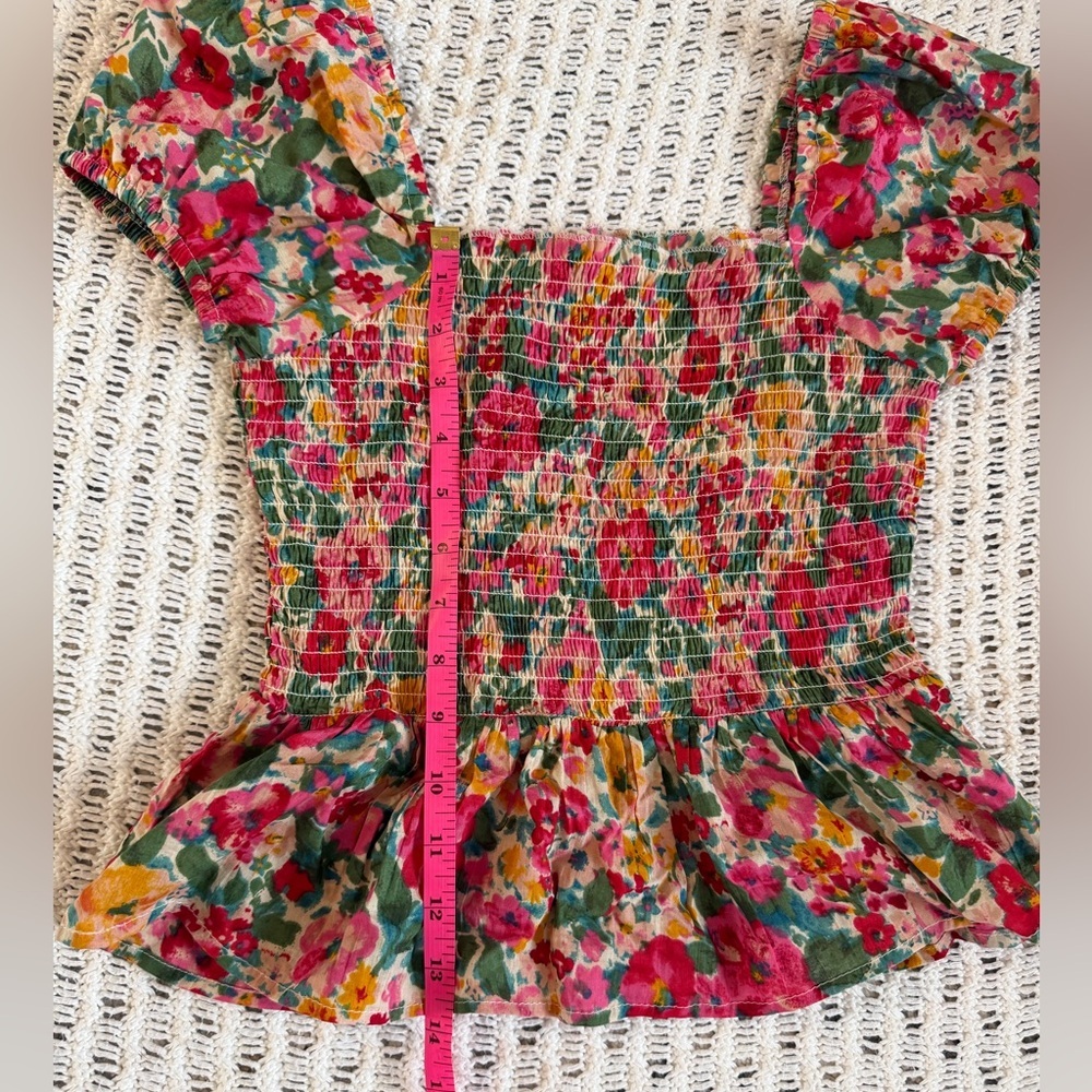REBELLION EUC Floral Cottagecore Smocked Soft Girl Spring Blouse Women’s Size XS - Picture 9 of 10